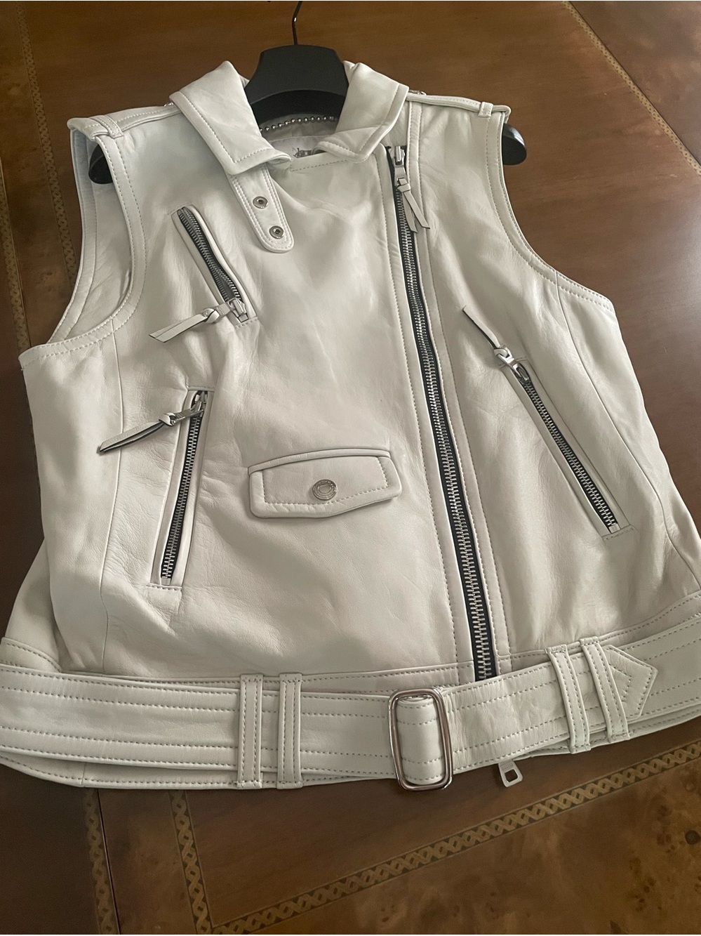 Coach Cream Leather Sleeveless Biker Jacket Vest